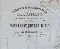 1876 ENTETE VERRERIE DU PONT DU CHEMIN DE FER Wontenay Quille Anzin Nord  Wagon De Terre > Gounay En Bray Seine Maritime - 1800 – 1899