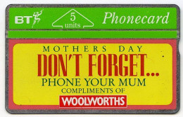 BT PHONECARD : WOOLWORTHS - MOTHERS DAY : 5 UNITS - BT Advertising Issues