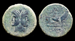 Roman Imperatorial Cnaeus Pompey Junior AE As Prow Right Of Galley - Röm. Republik (-280 / -27)