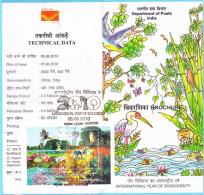 India 2010 International Year Of Biodiversity Duck,Fish,Flower,Sunflower,Owl,Birds,Snake,Tiger,Brochure MS (*) Inde RARE - Covers & Documents