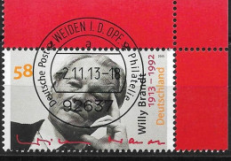 2013 Germany  Deutschland  Mi. 3037 FD-used Weiden EOR   100. Geburtstag Von Willy Brandt. - Gebraucht