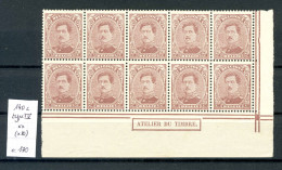 Belgique  N° 140 C   Type IV  Xx  Bloc De 10 Avec Bordure +inscriptions 1922 - 1921-1925 Petit Montenez