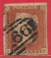 Grande-Bretagne N°3 1p Rouge-brun Sur Azuré (petite Couronne) 1841 O - Gebruikt