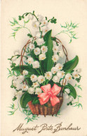 FLEURS PLANTES ARBRES - Fleurs - Un Panier De Muguets Porte Bonheur - Colorisé - Carte Postale Ancienne - Bloemen