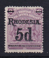 Rhodesia - BSAC: 1909/11   Arms 'Rhodesia' OVPT - Surcharge   SG114     5d On 6d  Reddish Purple   MH    - Other & Unclassified
