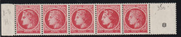 1f Rouge Yvert 676, 5 Timbres Avec Sur-encrage, Sans Chiffre 1, Bouche Obstruée, Tête Partiellement Imprimée, ** - 1945-47 Ceres (Mazelin)