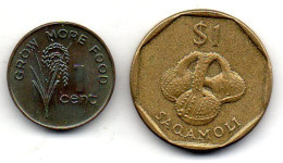 FIJI, Set Of Two Coins 1 Cent, 1 Dollar, Bronze, Brass, Year 1977, 1995, KM # 39, 73 - Fidschi
