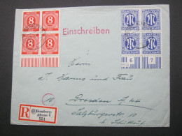 1946 , AM - Post , 25 Pfg. Deutscher Druck  Im Randviererblock Auf Einschreiben Aus Hamburg - Cartas & Documentos