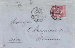 France N°71 Sur Lettre - TB - 1876-1878 Sage (Type I)