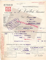 66- THUIR- FACTURE BYRRH VIOLET FRERES-  - CHARENTON PARIS- 1920- GLOMOT HOTEL FAC GARE A VIEILLEVILLE - Alimentaire