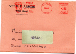 JURA - Dépt N° 39 = ARBOIS 1989 = EMA Illustrée ARMOIRIES = VILLE PAYS De PASTEUR + VINS - Louis Pasteur