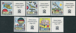 CZECHOSLOVAKIA 1977 Praga 1978 5th Issue: Aviation History With Labels MNH / **  Michel 2396-400 Zf - Unused Stamps