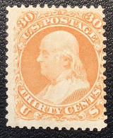 US Scott 71 F-VF Unused(*)1861 30c Franklin, A Fresh & Pristine Stamp, Signed Scheller (États-Unis USA TB - Neufs