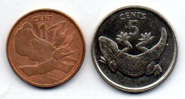 KIRIBATI, Set Of Two Coins 1, 5 Cents, Bronze, Copper-Nickel, Year 1972, 1979, KM # 1, 3 - Kiribati