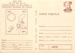 Romania Intreg Postal 125 Ani De Societatea Romana De Stiinte Bucuresti - Brieven En Documenten