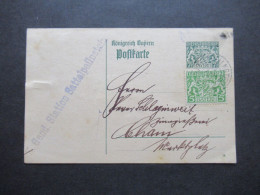 AD Bayern 1919 Dienst PK / Ganzsache DP 1 /01 Mit Zusatzfrankatur Blauer L1 K. Gend. Station Sattelpeilstein - Postwaardestukken