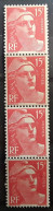 France 1948 , BANDE DE 4 Marianne De GANDON Yvert 813 ,15 F Rouge Timbre Du Bas VARIETE SURENCRAGE Neuve ** MNH TB - Unused Stamps