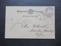 AD Bayern 1881 Ganzsache Postkarte Stempel K1 Fuerth Und 2x Ank. Stempel K1 Neuensalza Spremberg Sachsen - Enteros Postales