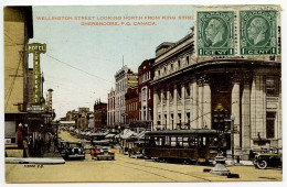 Canada 1933 Postcard Sherbrooke, Quebec - Wellington Street Looking North; Scott 195 - 1c. KGV, Pair - Sherbrooke