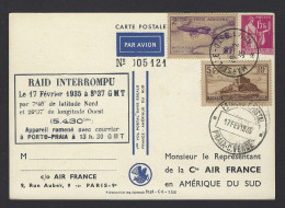 POSTE AÉRIENNE AVION AVIATION  1935 MARSEILLE GARE AVION RAID INTERROMPU - 1927-1959 Brieven & Documenten