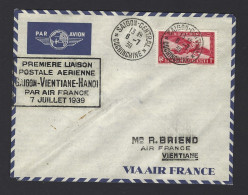 POSTE AÉRIENNE AVION AVIATION  1939 SAIGON VIENTIANE HANOI 1ère LIAISON - 1927-1959 Covers & Documents