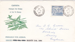 Canada - 1964 7c Airmail Stamp Changed Design Illustrated FDC - Charity Seal - Poste Aérienne