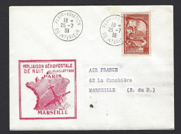 POSTE AÉRIENNE AVION AVIATION  1939 PARIS MARSEILLE DE NUIT  1ère LIAISON - 1927-1959 Lettres & Documents