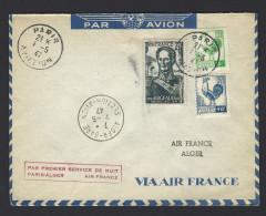 POSTE AÉRIENNE AVION AVIATION  1947 PARIS ALGER DE NUIT  1ère LIAISON - 1927-1959 Covers & Documents