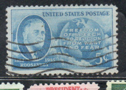 USA STATI UNITI 1945 FRANKLIN D. ROOSEVELT ISSUE GLOBE AND FOUR FREEDOMS CENT. 5c USED USATO OBLITERE' - Used Stamps