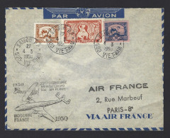 POSTE AÉRIENNE AVION AVIATION  1950 INDOCHINE FRANCE 20ème Anniversaire  1ère LIAISON - 1927-1959 Lettres & Documents