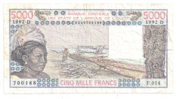 5000 Francs ÉTATS DE L'AFRIQUE DE L'OUEST 1992 (lettre D Mali) - Mali