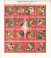 1994 Central African Republic Centrafricaine  Flowers Fruits Vegetables Mangos Mushrooms  Miniature Sheet Of 16 MNH - Centrafricaine (République)