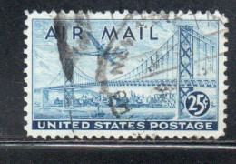 USA STATI UNITI 1947 AIR MAIL POSTA AEREA PLANE OVER SAN FRANCISCO-OAKLAND BAY BRIDGE CENT 25c USED USATO OBLITERE' - 2a. 1941-1960 Used