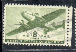 USA STATI UNITI 1941 1944 AIR MAIL AIRPLANE DOUGLAS DC-4 SKYMASTER PLANE AEROPLANO AEREO CENT 8c USED USATO OBLITERE' - 2a. 1941-1960 Oblitérés