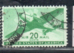 USA STATI UNITI 1941 1944 AIR MAIL AIRPLANE DOUGLAS DC-4 SKYMASTER PLANE AEROPLANO AEREO CENT 20c USED USATO OBLITERE' - 2a. 1941-1960 Gebraucht