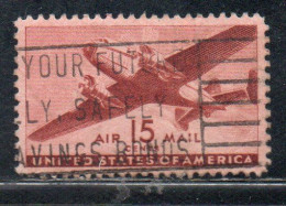 USA STATI UNITI 1941 1944 AIR MAIL AIRPLANE DOUGLAS DC-4 SKYMASTER PLANE AEROPLANO AEREO CENT 15c USED USATO OBLITERE' - 2a. 1941-1960 Usati