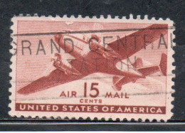 USA STATI UNITI 1941 1944 AIR MAIL AIRPLANE DOUGLAS DC-4 SKYMASTER PLANE AEROPLANO AEREO CENT 15c USED USATO OBLITERE' - 2a. 1941-1960 Gebraucht