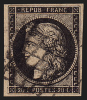 France N°3, Cérès 1849, 20c Noir Sur Jaune, Oblitéré Grille, COTE 70€ - TB - 1849-1850 Ceres