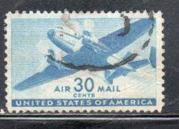 USA STATI UNITI 1941 1944 AIR MAIL AIRPLANE DOUGLAS DC-4 SKYMASTER PLANE AEROPLANO AEREO CENT 30c USED USATO OBLITERE' - 2a. 1941-1960 Used