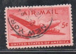 USA STATI UNITI 1946 AIR MAIL AIRPLANE DOUGLAS DC-4 SKYMASTER PLANE AEROPLANO AEREO CENT 5c USED USATO OBLITERE' - 2a. 1941-1960 Afgestempeld