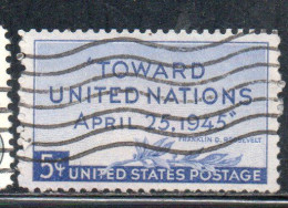 USA STATI UNITI 1945 TOWARD UNITED NATIONS CONFERENCE CALIFORNIA APRIL 25 1945 ISSUE CENT. 5c USED USATO OBLITERE' - Oblitérés