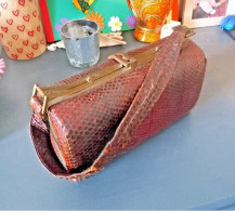 Vintage Véritable Cuir Crocodile Alligator Marron Épaule Sac à Main - Bourses Et Sacs