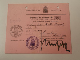 Luxembourg Permis De Chasse 1932 - Cartas & Documentos