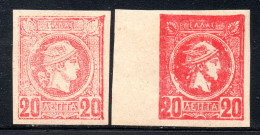 2043.GREECE 1891-1896 20 L. SMALL HERMES HEAD X 2. VERY NICE ST. AND SHADES M.H. - Ongebruikt