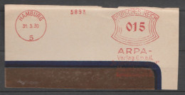 Deutsches Reich Briefstück Mit Freistempel Hamburg 1930 ARPA Verlag - Franking Machines