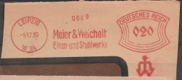 Deutsches Reich Briefstück Mit Freistempel Leipzig W 34 1930 Meier & Weichelt Stahlwerke - Máquinas Franqueo