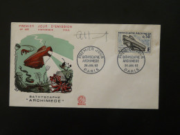 FDC Signée Signed Sous-marin Submarine Bathyscaphe Archimède 1963 - Sottomarini