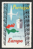Vignette, Portugal 1950 - Vinheta Turística. Portugal Gateway To Europe -|- MNG No Gum - Emissioni Locali