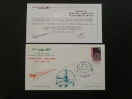 Lettre Premier Vol First Flight Cover Vancouver New York Concorde Air France 1986 - Brieven En Documenten