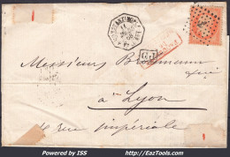 FRANCE N°23 SUR LETTRE ANCRE + CAD OCTOGONAL CONSTANTINOPLE PAQ FR U N°1 DU 11/03/1868 - 1862 Napoléon III.